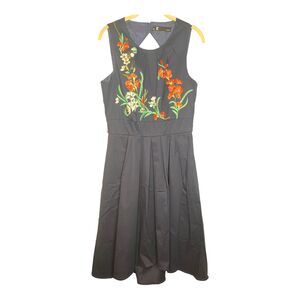 NWT Leslie Fay Navy Blue Floral Embroidered Fit & Flare Pleated Dress size 8